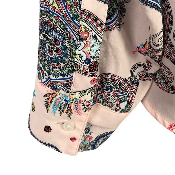 Express Womens Portofino Shirt Top Paisley Print Pink Button Up Down Floral sz S - Picture 5 of 10